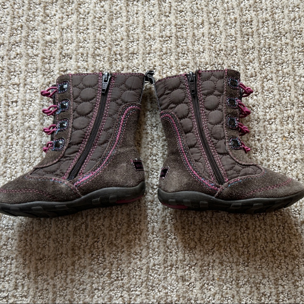 Stride Rite Quilted Brown Boots with Pink Accents - Picture 2 of 10